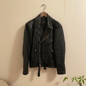 RECLAIMED VINTAGE LEATHER JACKET MEDIUM IN BLACK